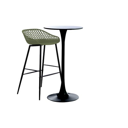 Set masa si scaune de bar, 2 piese, masa neagra 60x101cm cu 1 scaun Toyama verde negru 48x47x95cm