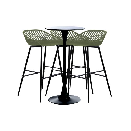 Set masa si scaune de bar, 4 piese, masa neagra 60x101cm cu 3 scaune Toyama verde negru 48x47x95cm