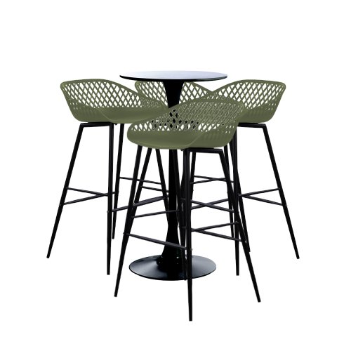Raki - Set masa si scaune de bar, 5 piese, masa neagra 60x101cm cu 4 scaune toyama verde negru 48x47x95cm