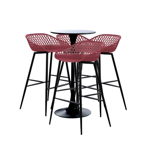 Set masa si scaune de bar, masa neagra 60x101cm cu 4 scaune mov negru Toyama 48x47x95cm