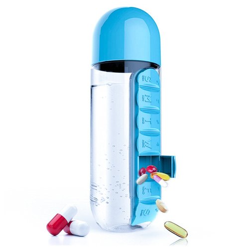 Sticla 600 ml cu organizator pentru medicamente, Quasar & Co.®, tritan, albastru