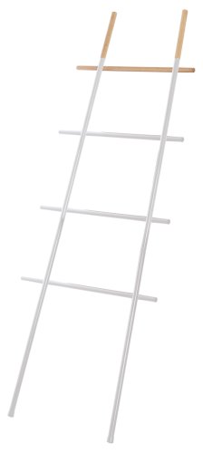 Suport vertical pentru prosoape tip scara, alb, otel si lemn, h 170 cm