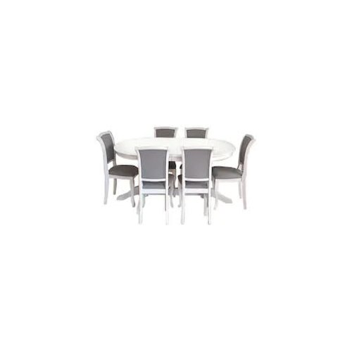 Liderfurniture.ro - Set lid 69 masa alb/gri cu 6 scaune tapitate, 155cm restransa, 235cm extinsa,95 latime