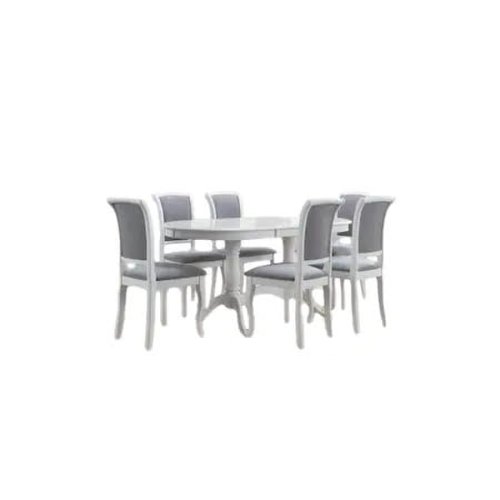 Liderfurniture.ro - Set lid 78 masa cu 6 scaune, cadru alb si tapiterie gri, 130 cm lungime, extinsa la 160 cm