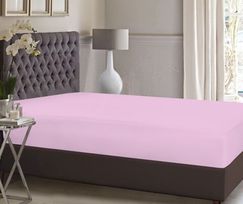 Cearceaf de pat cu elastic Bedora, 140x200 cm, bumbac ranforce, roz pal