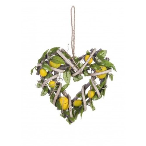 Decoratiune suspendabila, Lemons Heart, Bizzotto, 22x23 cm, ratan/plastic