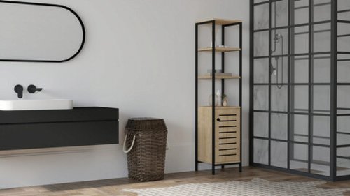 Dulap de baie, Puqa Design, gala, 38x162.2x34 cm, pal, safir / negru