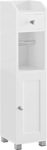 Dulap ingust pentru baie cu suport hartie igienica, Vasagle, 18 x 20 x 76.4 cm, MDF, alb