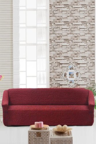 Husa elastica pentru canapea, 3 locuri, Viaden, Burumcuk Strech, 100% poliester, rosu claret
