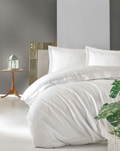 Lenjerie de pat pentru o persoana, 2 piese, 135x200 cm, 100% bumbac satinat, Cotton Box, Elegant, alb
