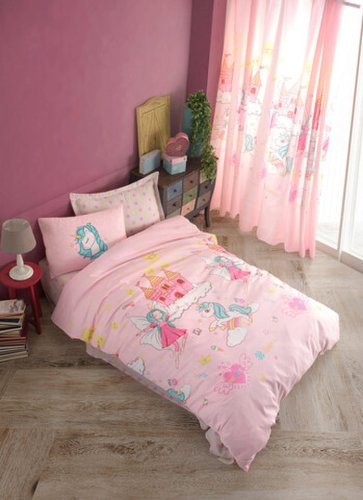 Lenjerie de pat pentru o persoana, Unicorn Dreams - Pink, Eponj Home, 65% bumbac/35% poliester