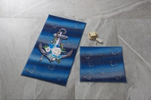 Set 2 covorase de baie Romantic Anchor, Confetti, 50x57 cm/57x100 cm, bleumarin