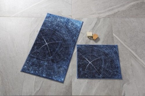 Set 2 covorase de baie Timber, Confetti, 50x57 cm/57x100 cm, albastru