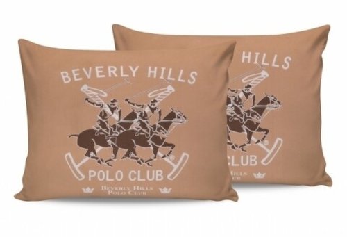 Set 2 fete de perna 50x70, 100% bumbac, Beverly Hills Polo Club, Somon/Alb/Maro