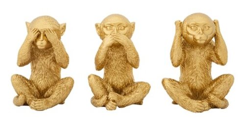 Set 3 decoratiuni, Mauro Ferretti, Monkey, 6.3 x 2 x 9.2 cm, polirasina, auriu