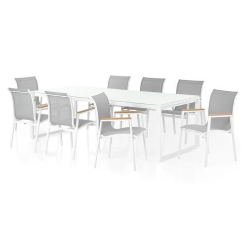 Set 8 scaune + masa pentru gradina/terasa, Belluno/Stream, 240 x 100 x 75 cm, alb/gri