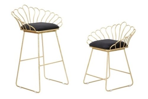 Set scaun si scaun de bar Glam Flower, Mauro Ferretti, fier/poliester, negru/auriu