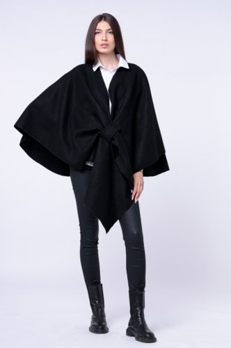 Jacheta trendy stil poncho, din stofa neagra