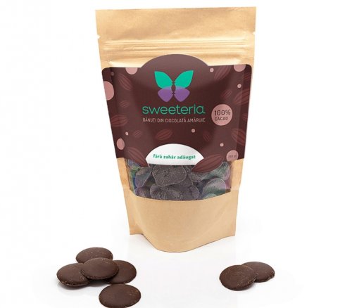 Banuti ciocolata amaruie 100%cacao fara zahar 250g - SWEETERIA
