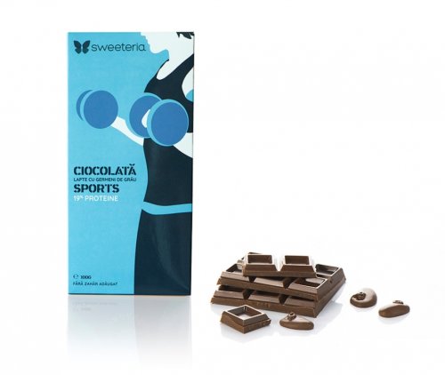 Ciocolata lapte germeni grau 19%proteine Sports fara zahar 100g - SWEETERIA