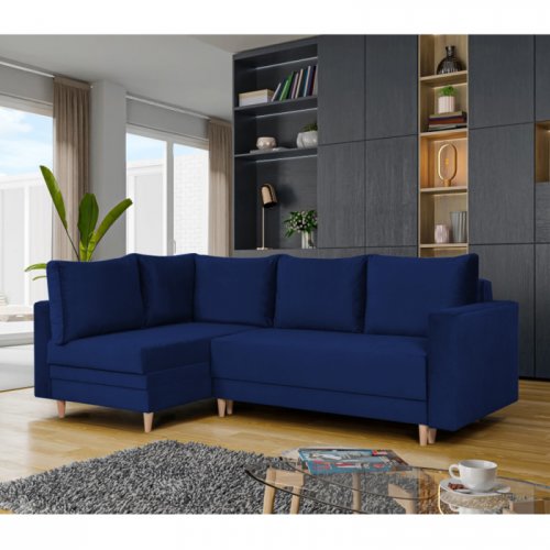 As Comfort - Coltar eris extensibil, cu lada depozitare, albastru, 242x145x95 cm
