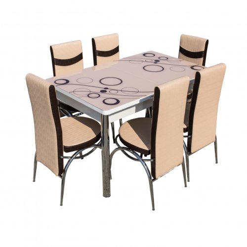 Uzunefe - Set lara, masa extensibila cu 6 scaune, crem, 130 165x80x65 cm