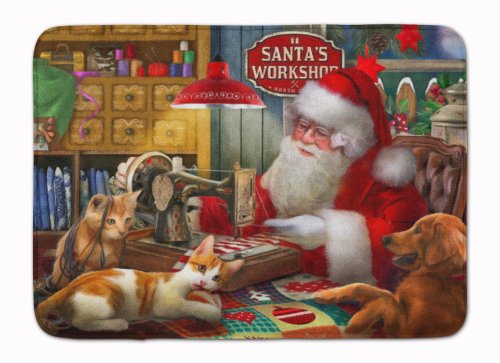 Caroline`s Treasures Atelierul lui Moș Crăciun, Golden Retriever și Cats Machine Lavabil Memory Foam Mat Multicolore 19 X 27