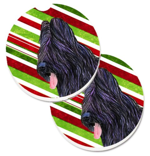 Caroline`s Treasures Briard Candy Cane de vacanță de Crăciun Set de 2 Cupa Titular Car Coasters Dungi roșii verzi Large