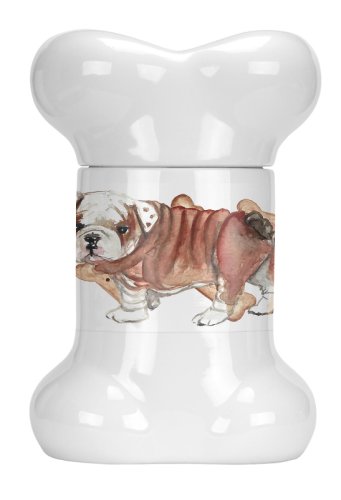 Caroline`s Treasures Carolines Comori CK2368BSTJ engleză Bulldog Puppy în formă de os Trata Jar Multicolore