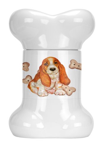 Caroline`s Treasures Carolines Comorile CK2372BSTJ Basset Hound Puppy în formă de os Treat Jar Multicolore