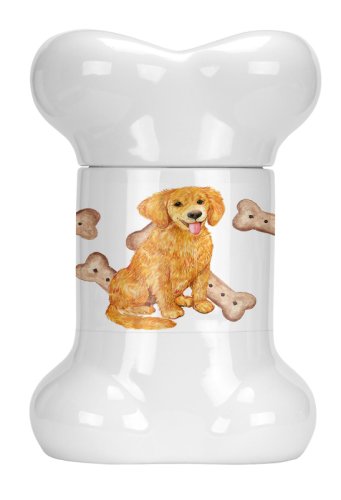 Caroline`s Treasures Carolines Comorile CK2373BSTJ Golden Retriever Puppy în formă de os Treat Jar Multicolore