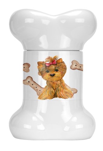 Caroline`s Treasures Carolines Comorile CK2374BSTJ Yorkie Puppy în formă de os Treat Jar Multicolore
