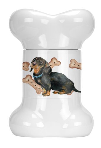 Caroline`s Treasures Negru și Bronz Dachshund Puppy în formă de os Treat Jar Multicolore