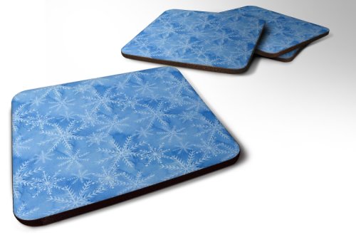 Caroline`s Treasures Set de 4 acuarelă albastru închis de iarnă fulgi de zăpadă Foam Coasters Set de 4 3 1/2 x 3 1/2