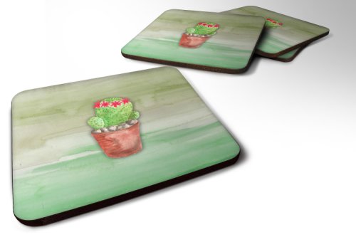 Caroline`s Treasures Set de 4 Cactus verde acuarelă Foam Coasters Set de 4 3 1/2 x 3 1/2