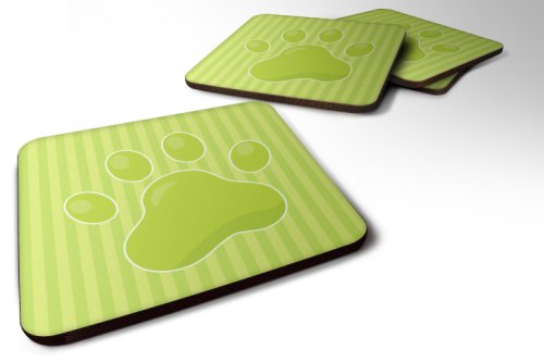 Caroline`s Treasures Set de 4 Puppy Pawprint Green Stripes Foam Coasters Set de 4 Verde 3 1/2 x 3 1/2