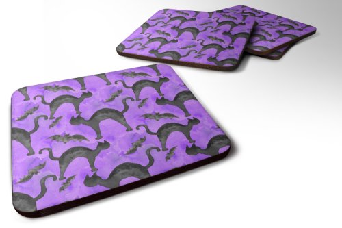 Caroline`s Treasures Set de 4 Watecolor Halloween Pisici negre pe Purple Foam Coasters Set de 4 Violet 3 1/2 x 3 1/2