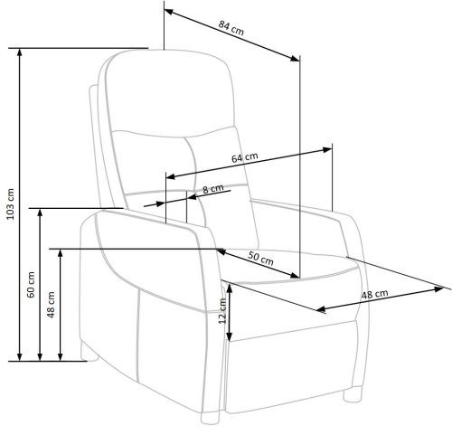 Fotoliu recliner tapitat Felipe 2 velvet gri - H103 cm