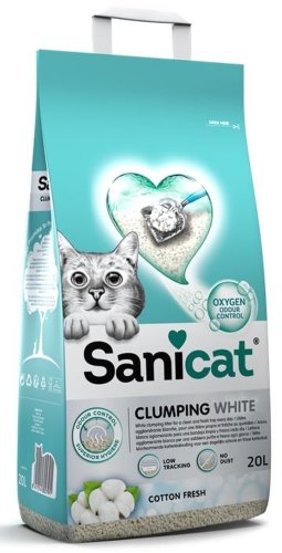 SANICAT Clumping Nisip pentru pisici White Cotton Fresh, bentonită 20L/17kg